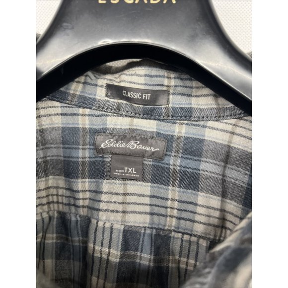 Mens Eddie Bauer Gray Button Down Long Sleeve Shirt Plaid Lined Classic Fit TXL - Picture 3 of 3